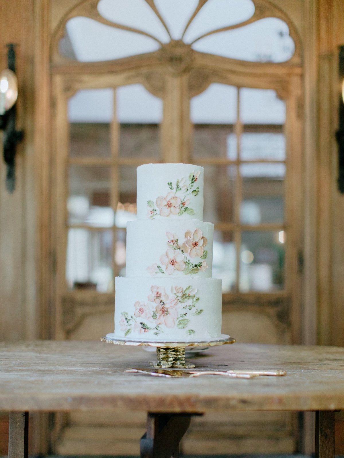 white cake with florals