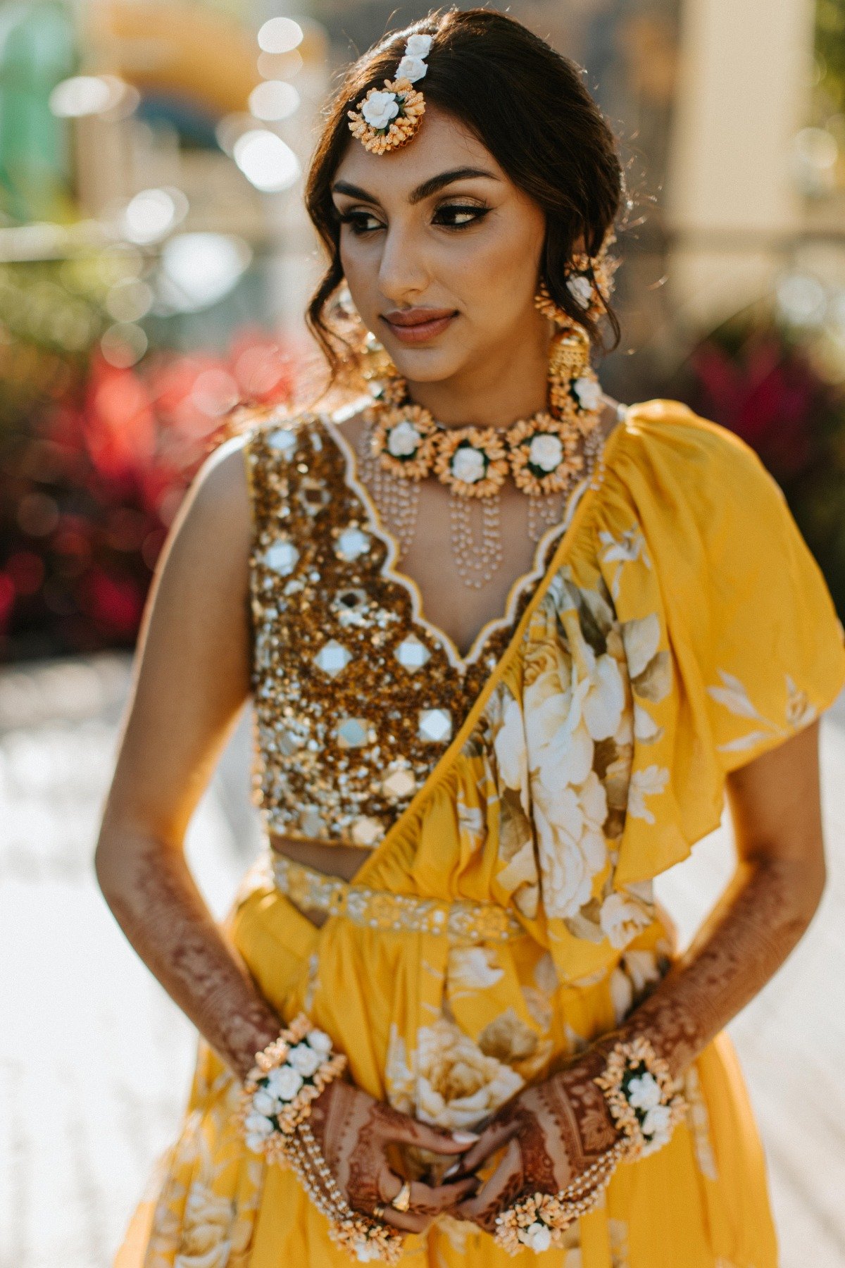 yellow and gold Indian wedding dress