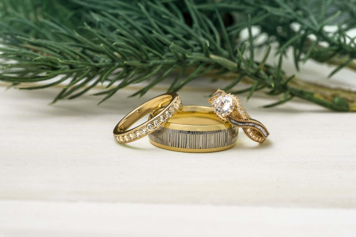 yellow gold diamond wedding ring set by Jewelry by Johan