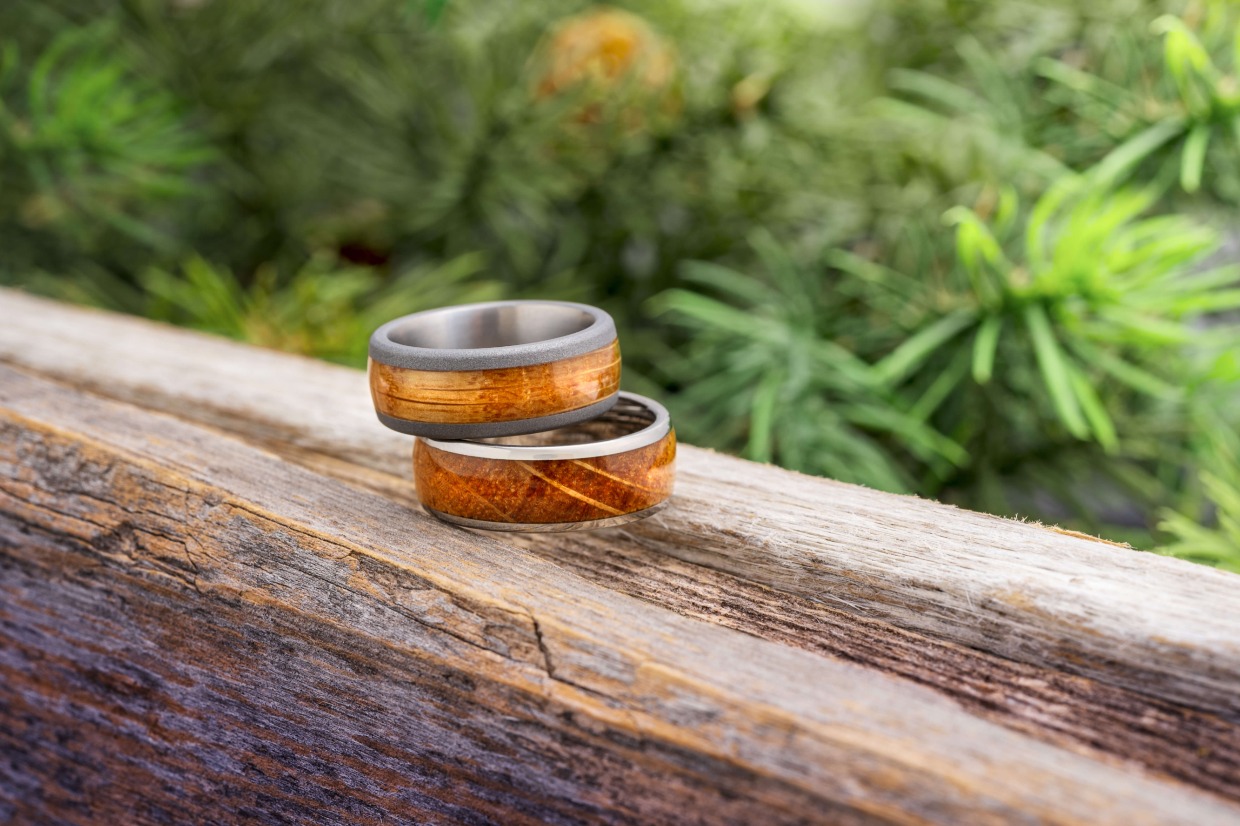 wood wedding ring set by Jewelry by Johan
