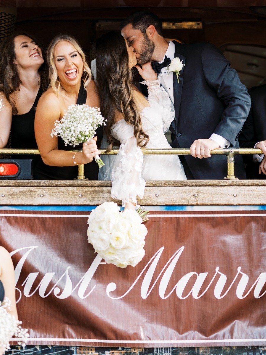 This couple took a trolley to their traditional wedding in Charlotte