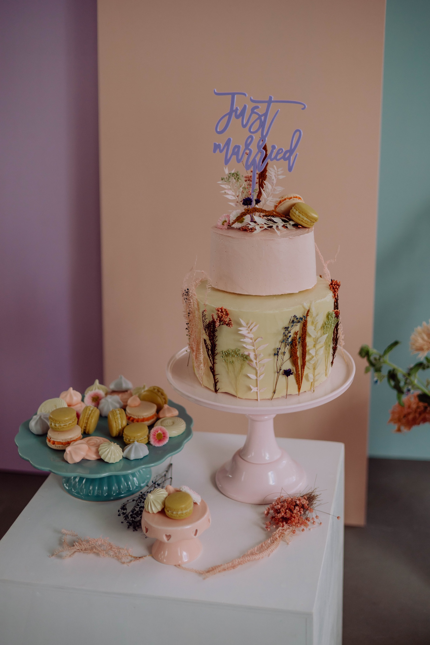 wedding cake with pressed flowers