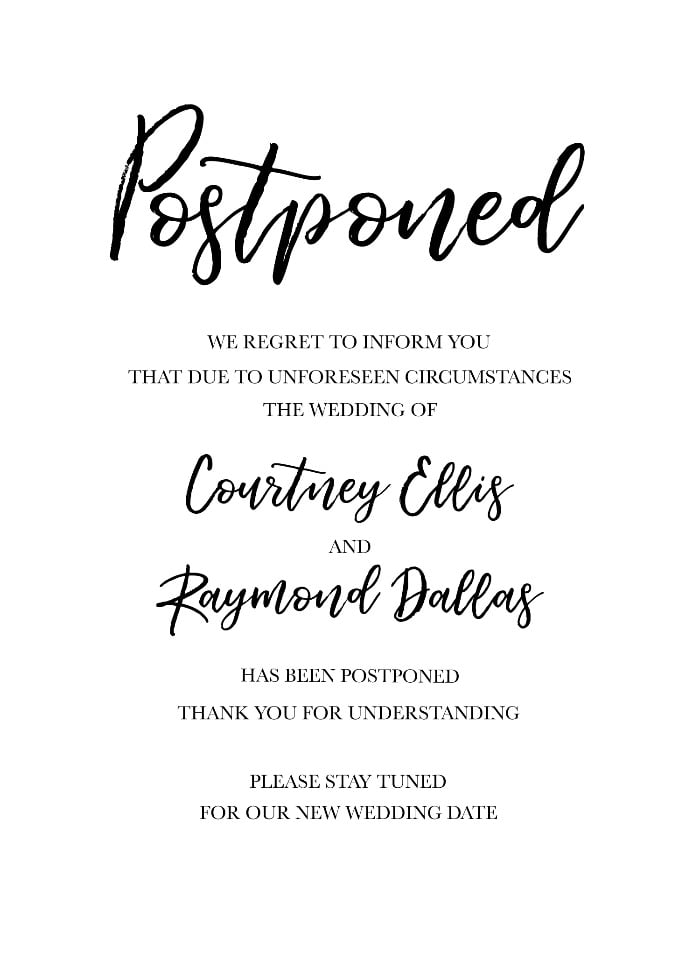Modern Printable Wedding Postponement