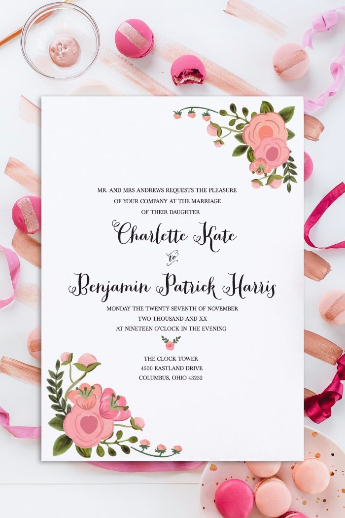 Romantic Blush Free Wedding Invitation Set