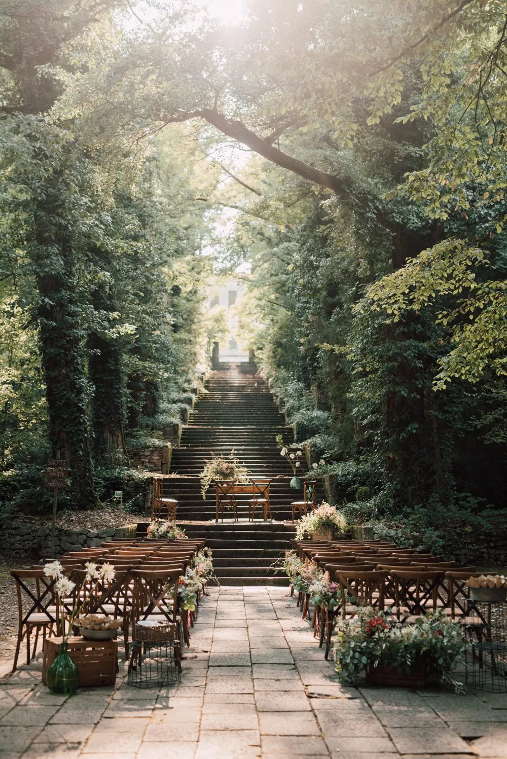 garden wedding with staircase