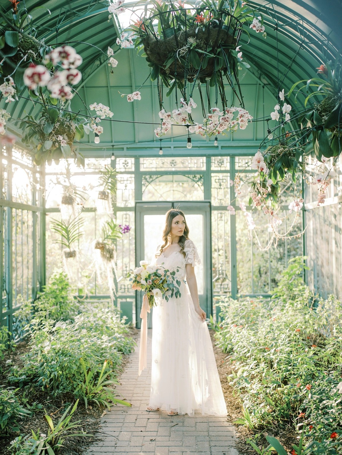 bride in greenhouse
